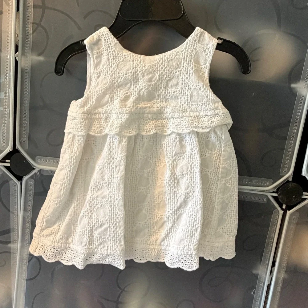 Armani Baby White Eyelet Lace Heart Dress 6M 62cm Sleeveless Designer Infant